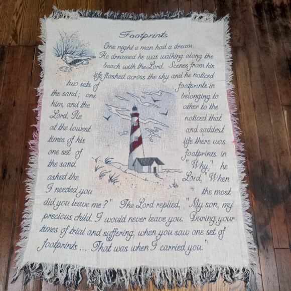 Footprints in the Sand Tapestry Throw Blanket Fringe Hem Wall Art 62x44 - Picture 2 of 11
